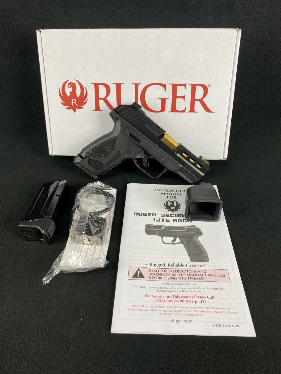Ruger Security-380 .380 ACP 3.42" Black Gold Lite Rack NEW 03856-img-0